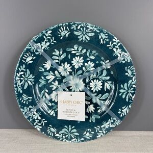 Shabby Chic Melamine Salad Plates Blue White Floral Spring 8.5" Set of 4 NEW
